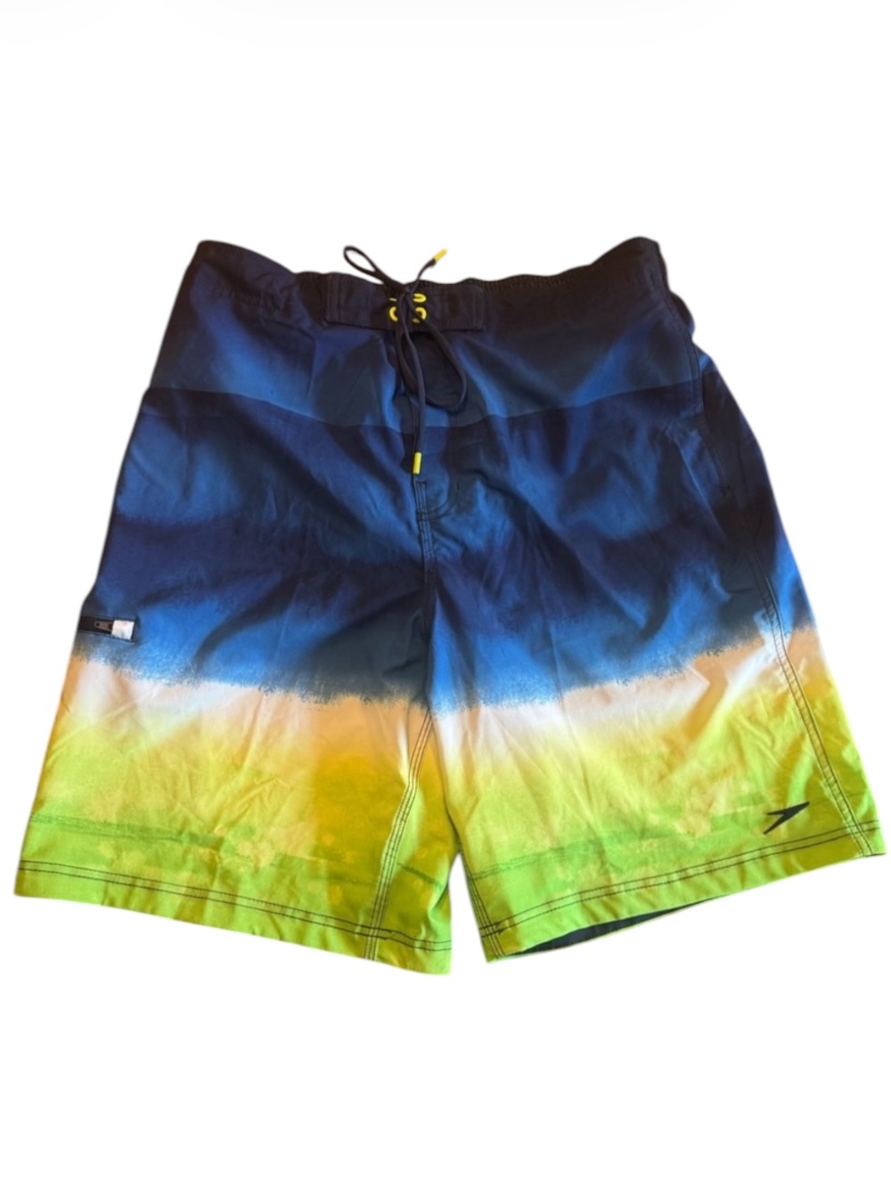 Speedo Men's 22" Board Shorts L NWOT Ombre Swim Trunks Blue Green Yellow